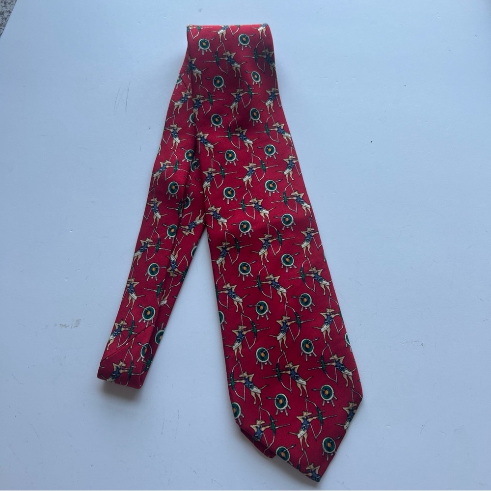 Brooks Brothers Red Tie with Green and Gold Pattern